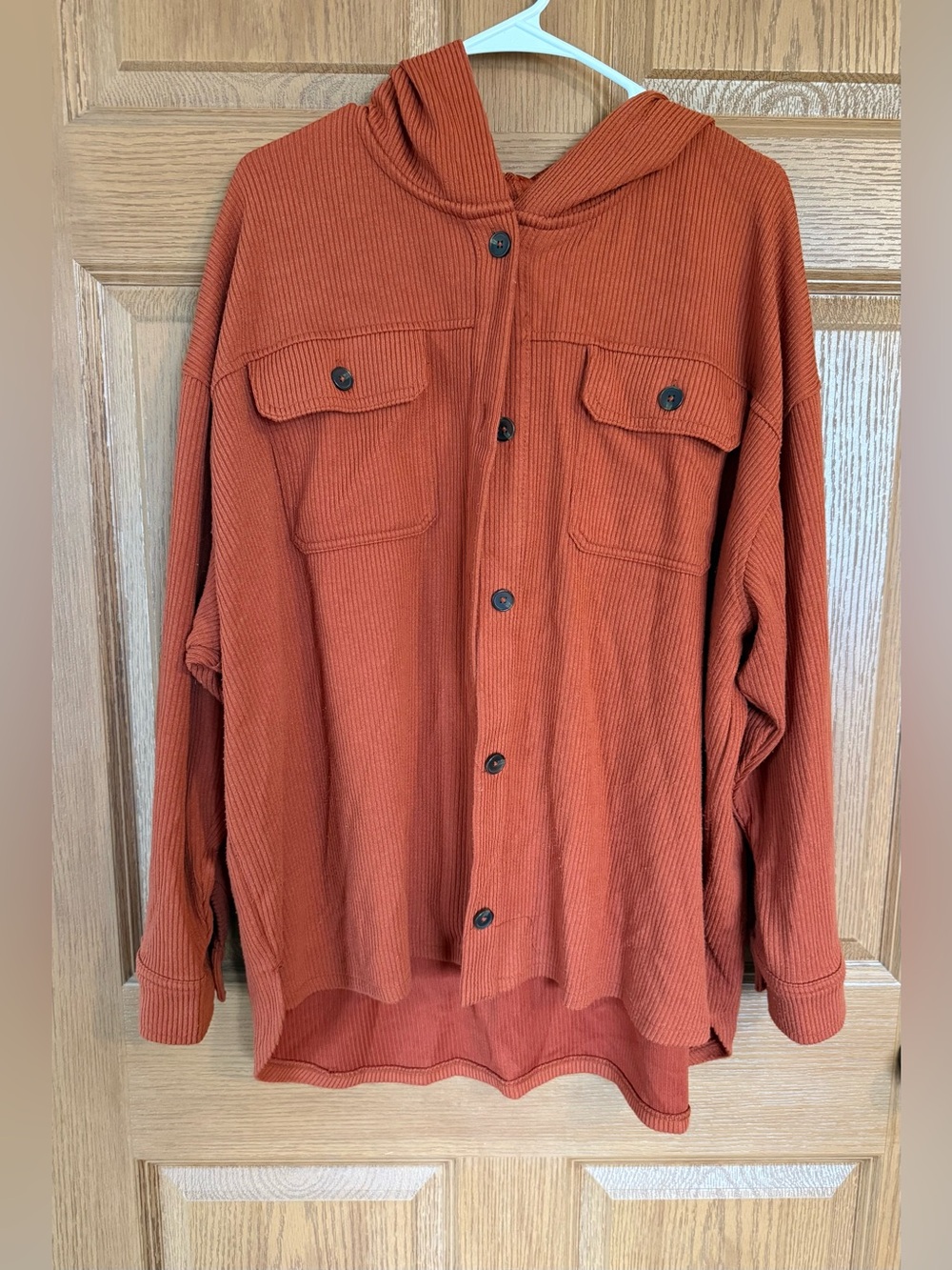 Rust Orange Hooded Button-Up Shacket